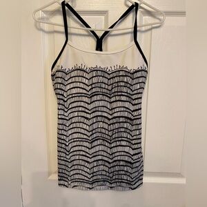 Lululemon Vintage Power Y Salutation Lace Black White Yoga Figures Tank Top 6